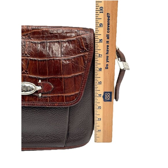 Brighton Vintage Croc Embossed Pebbled Leather Flap Over Brown Purse Bag - Picture 7 of 13